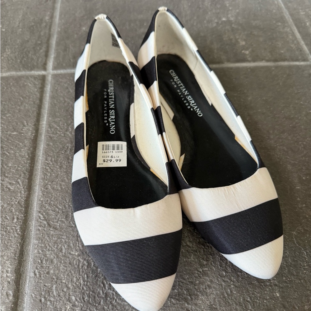 Christian Siriano Women's Black and White Striped Flats